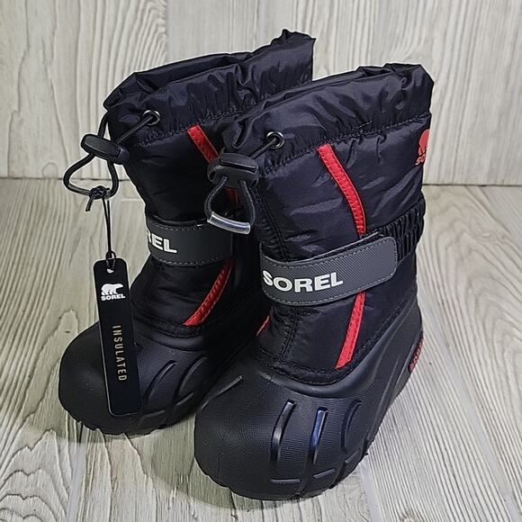 Sorel Kids Flurry Winter Waterproof Snow Boots Black Red Kids Toddler Size 8 NEW - Picture 9 of 11